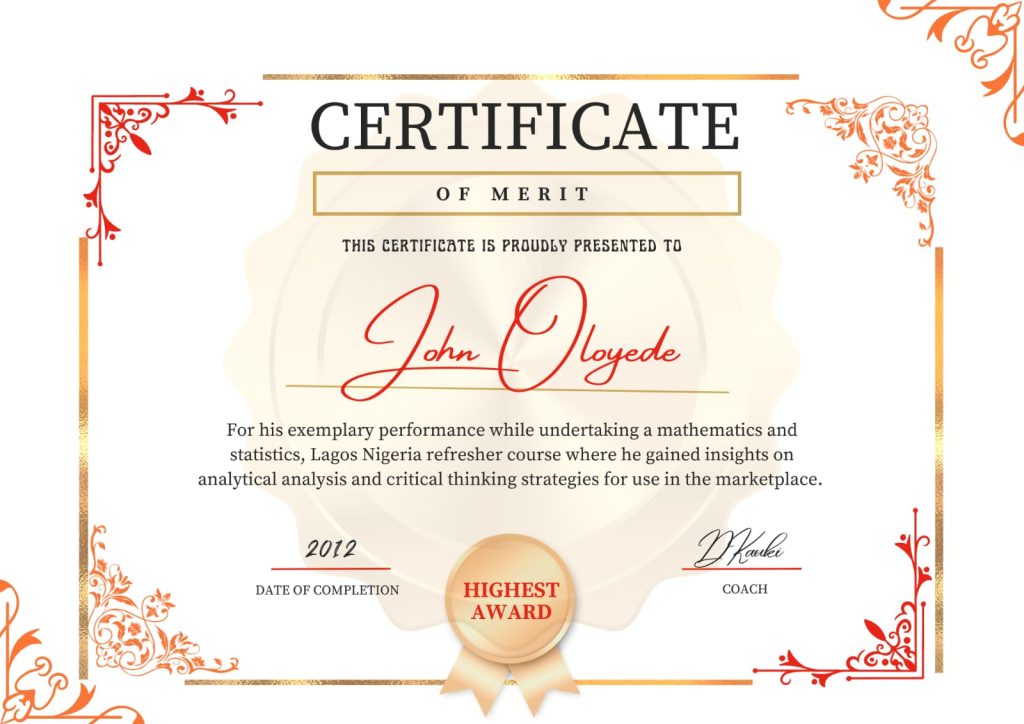 Certificate of achievement
